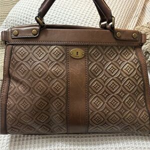 Fossil Brown Embossed Satchel